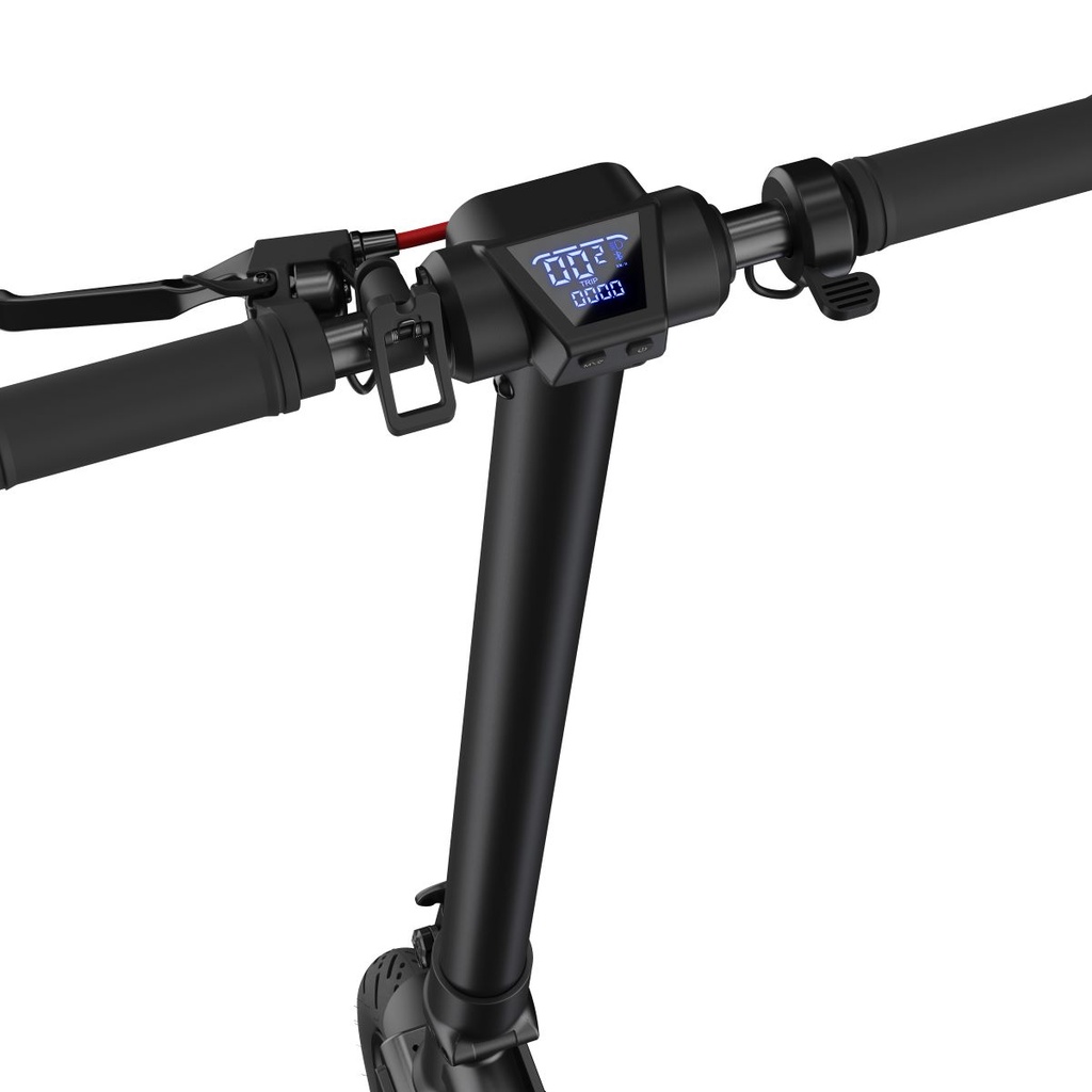 Scooter électrique avec écran intégré, double suspension arrière et contrôle par application.