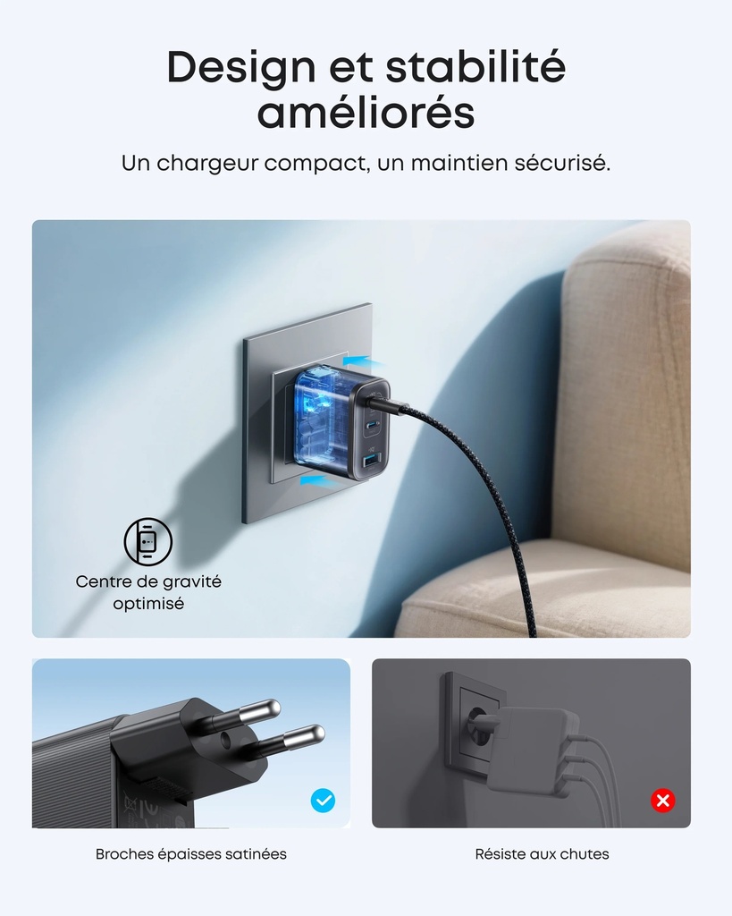 Chargeur Anker (70 W, 3 ports) black