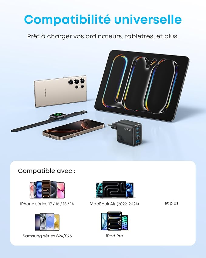 Chargeur Anker (70 W, 3 ports) black