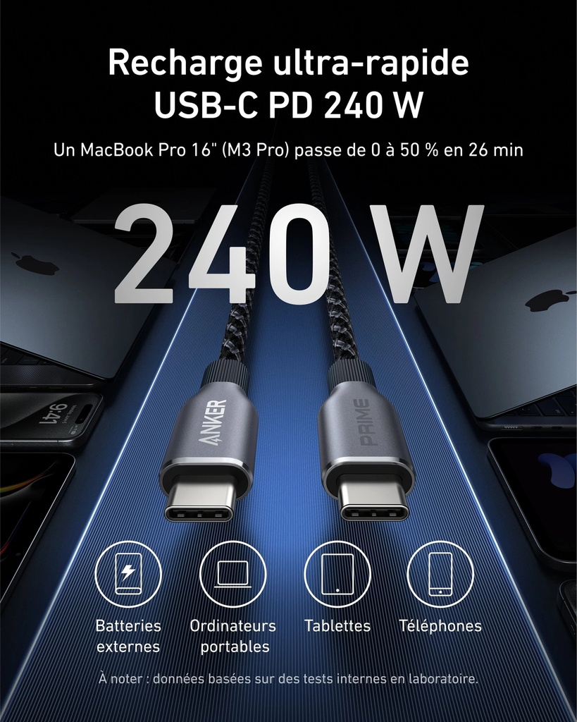 Câble 240W USB-C vers USB-C 180cm