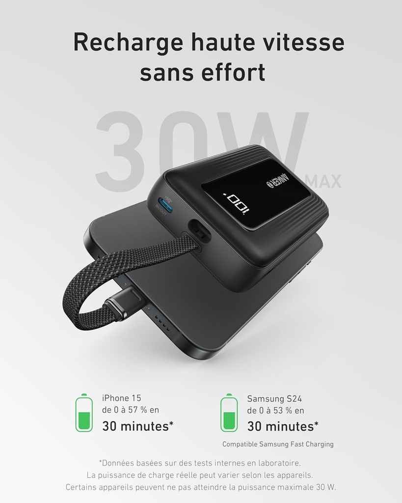 Anker batterie PowerBank 20K(30 W, câble USB-C intégré)