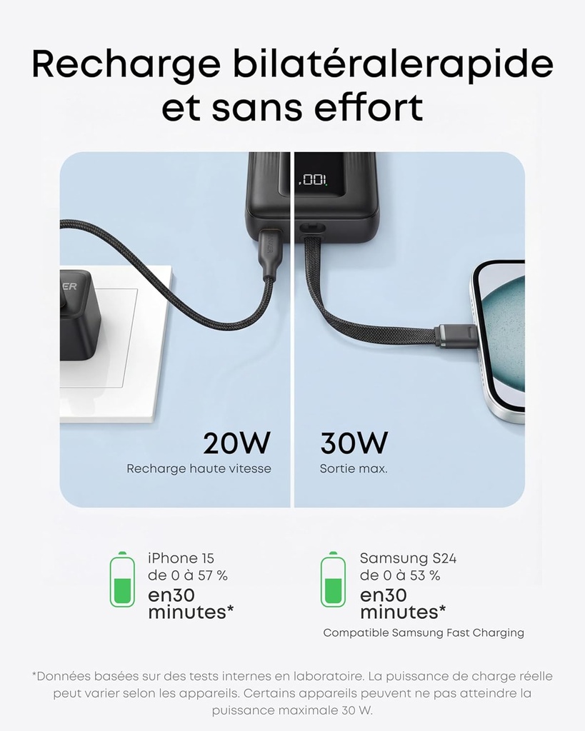 Anker batterie PowerBank 20K(30 W, câble USB-C intégré)