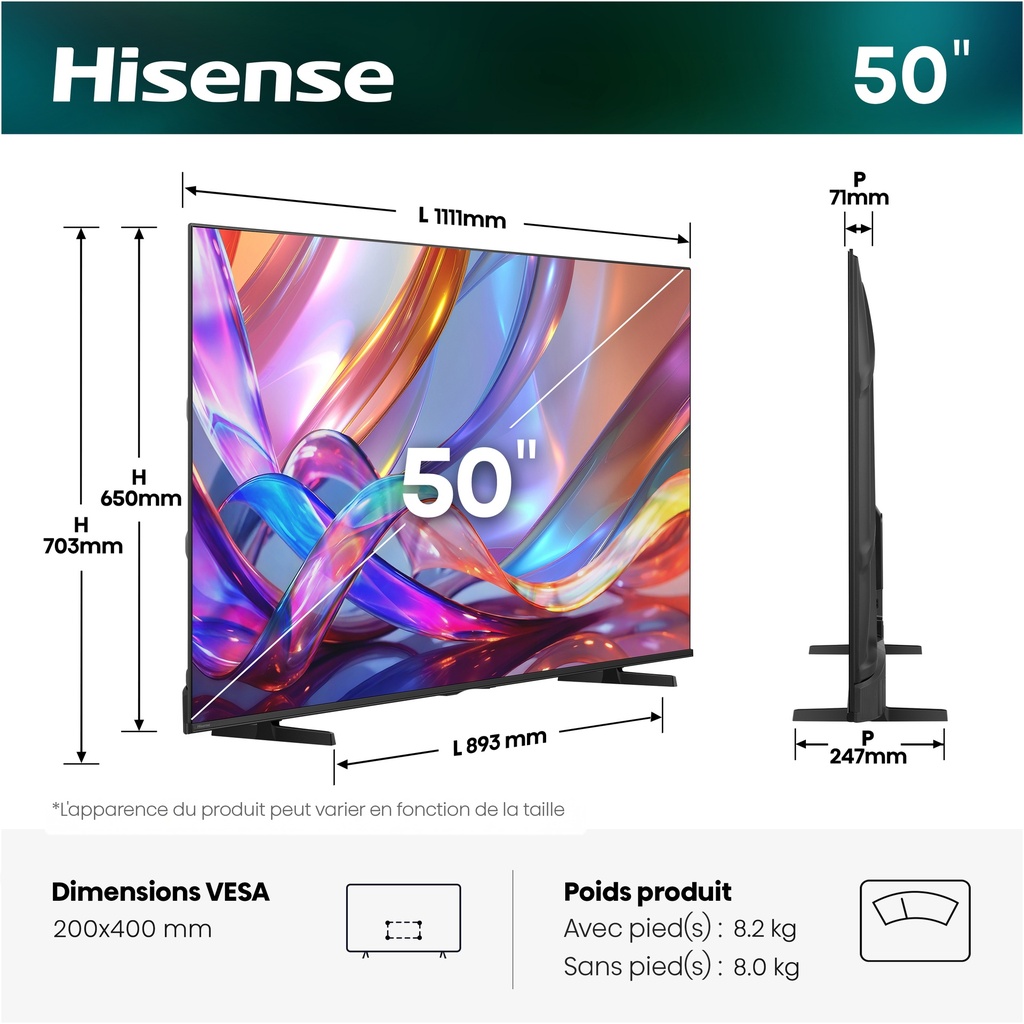 TV 50'' 4K Qled Dolby Vision Atmos Gamme E7