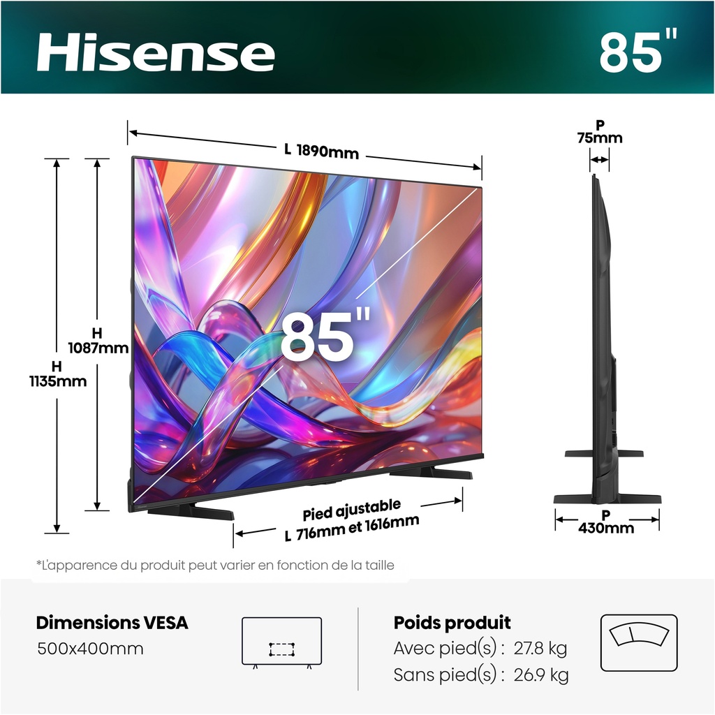 TV 85'' 4K Qled Dolby Vision Atmos Gamme E7