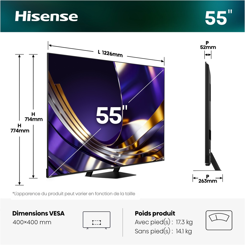 TV 55" 4K Miniled Dalle mate 165Hz Gamme U7 Pro