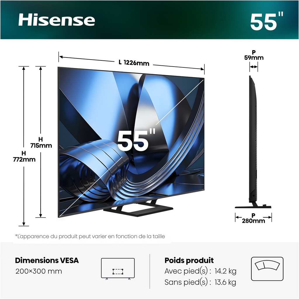 TV 55" 4K Miniled 144Hz Gamme U7